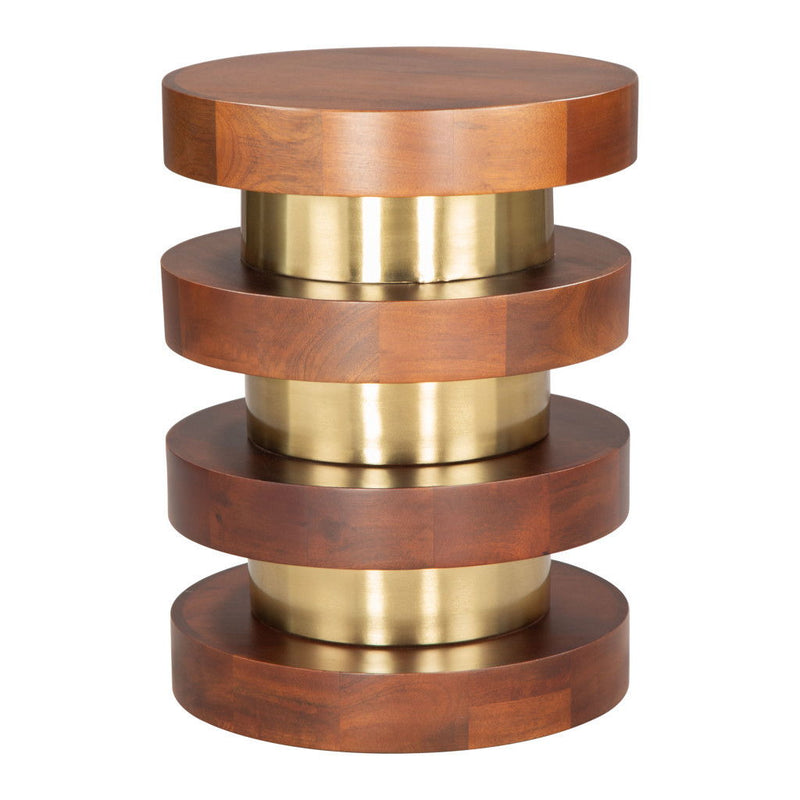 20" Solid Wood And Iron Round Pedestal End Table - Brown And Gold