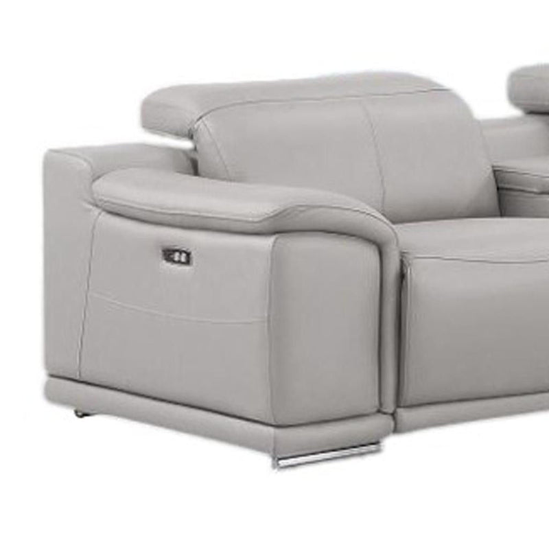Leather Modular L Shaped Eight Piece Corner Sectional With Console - Ash / Gray