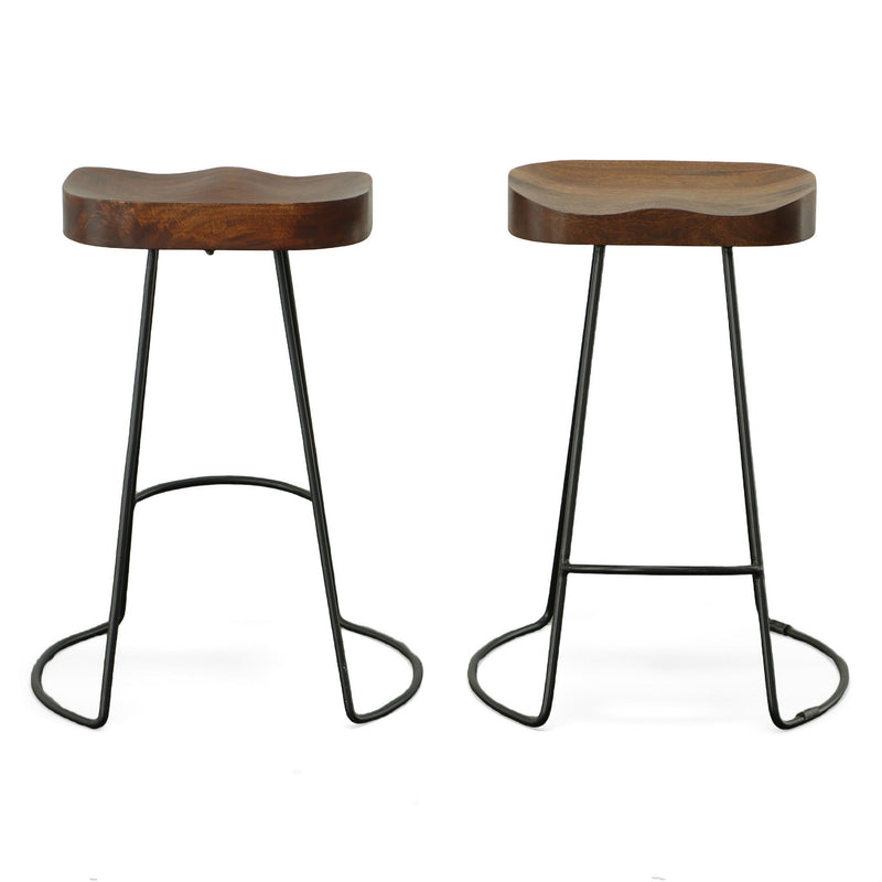 25" Steel Backless Counter Height Bar Chairs (Set of 2) - Chestnut And Black
