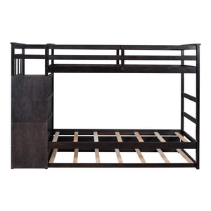 Twin Over Twin Bunk Bed with Trundle and Staircase,Espresso(OLD SKU:LT000068AAP)