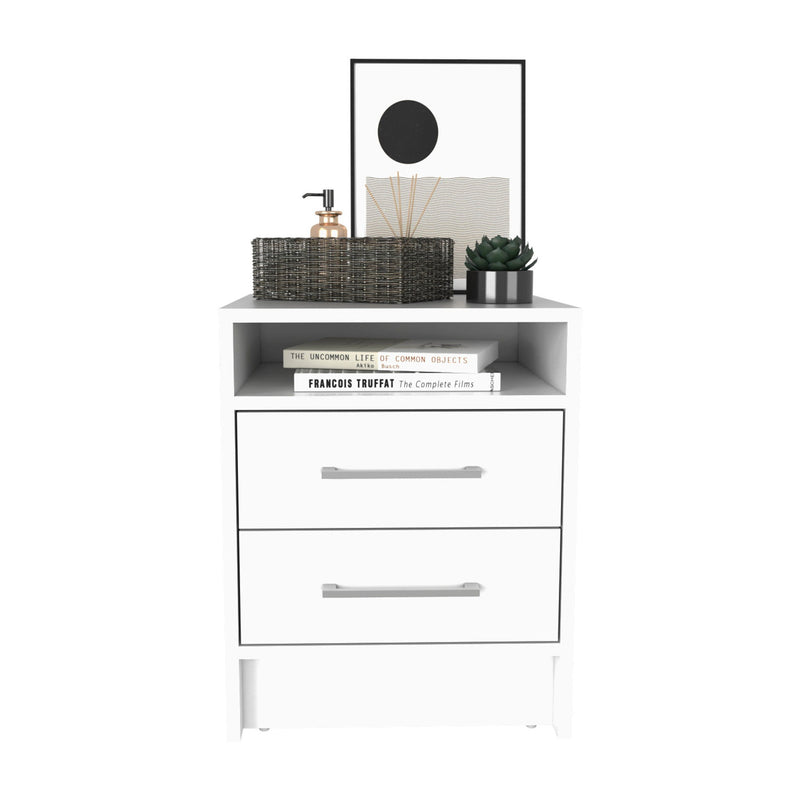 15.7" x 14.7" x 19.9" Two Drawer Faux Wood Nightstand - White