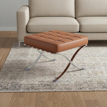 Load image into Gallery viewer, Leather Tufted Ottoman - Amber / Silver

