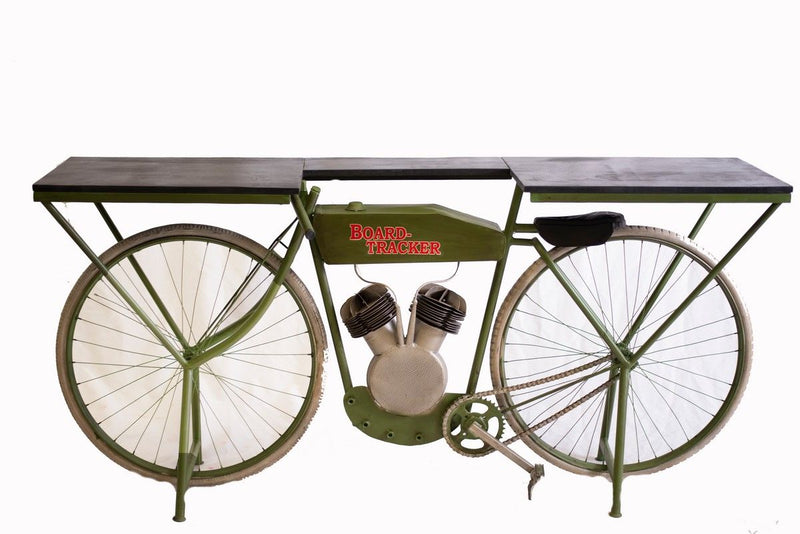 71" Solid Wood And Metal Bike Kitchen Cart - Green