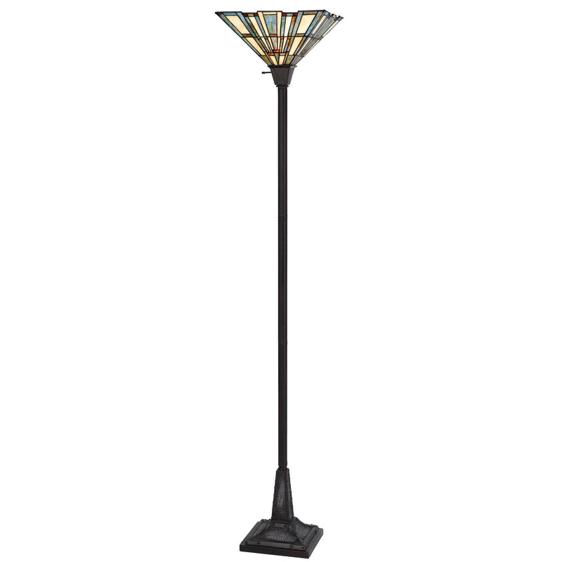 Torchiere Floor Lamp With Gray And Ivory Abstract Tiffany Glass Novelty Shade - Bronze