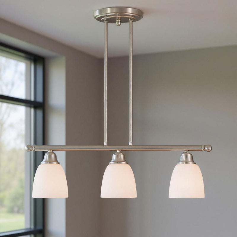 14" Three Light Dimmable Chandelier With Shades - Nickel