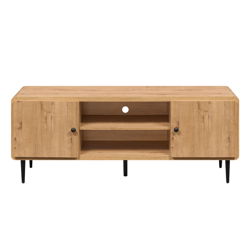 Wood Enclosed Open Storage TV Stand - Oak