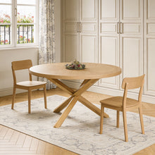 Load image into Gallery viewer, 54" Wood Cross Leg Base Round Top Dining Table - Oak
