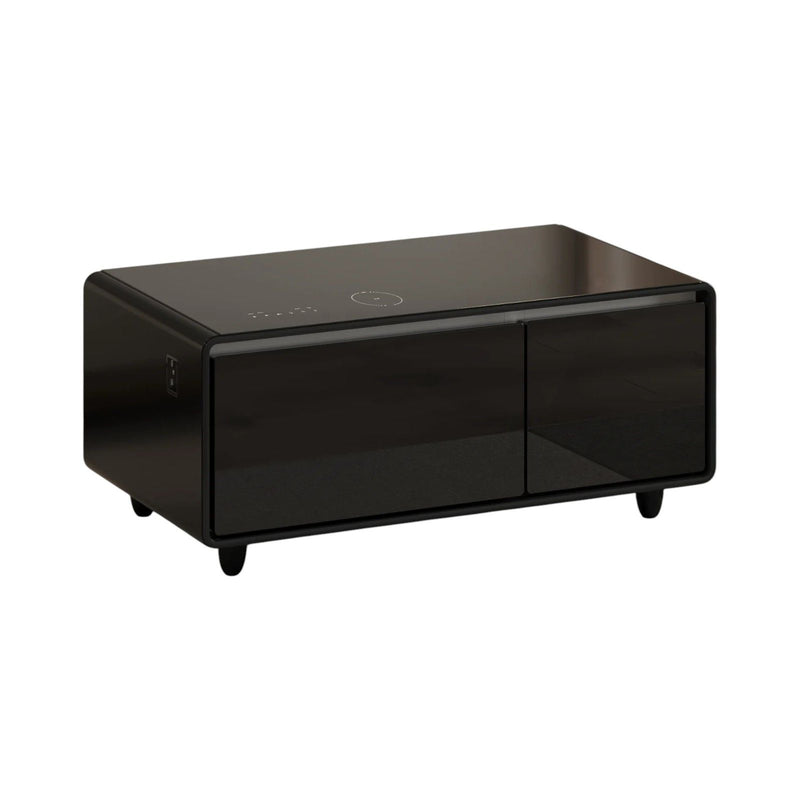 Synthetic Laminate Reclaimed Wood End Table With Two Drawers USB Port - Black