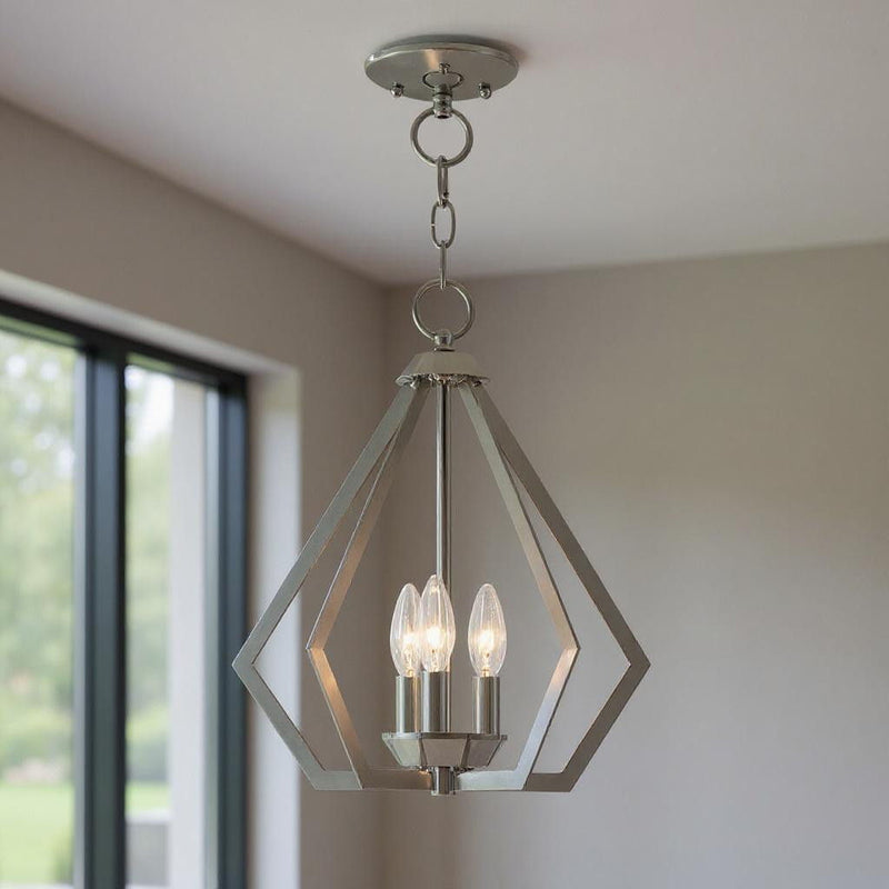 16" Three Light Dimmable Chandelier With Shades - Silver