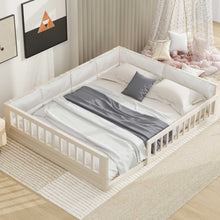 Load image into Gallery viewer, Wood Full Size Upholstered Platform Bed With Guardrail And Pillow - Beige

