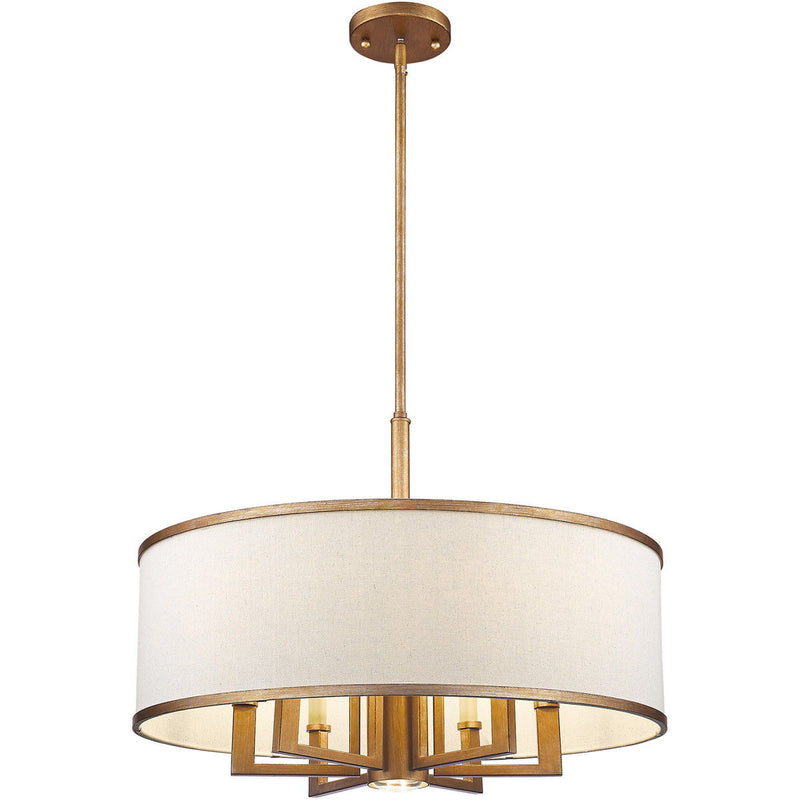 Seven Light Dimmable Chandelier With Shades - Antiqued Gold