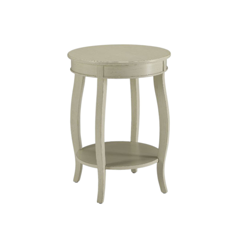 Solid Wood Round End Table With Shelf - White