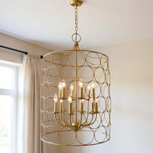 Load image into Gallery viewer, Candle Style Twelve Light Metal Chandelier With Shades - Gold
