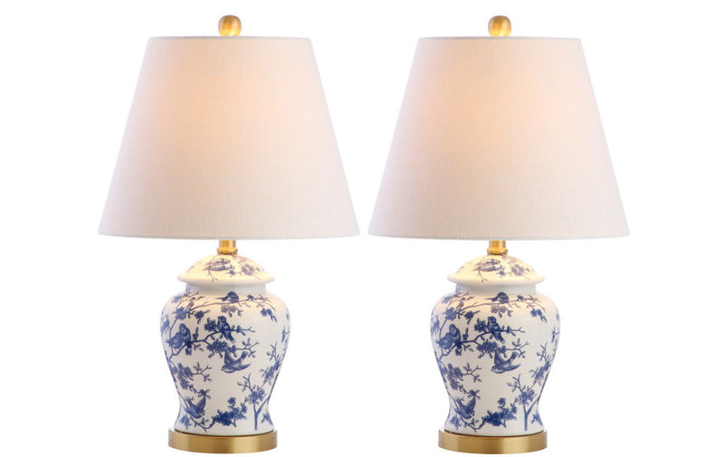 Urn Table Lamps With Empire Shades (Set of 2) - White / Blue / Gold