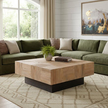 Load image into Gallery viewer, 40" Solid Wood Square Block Coffee Table - Brown And Black
