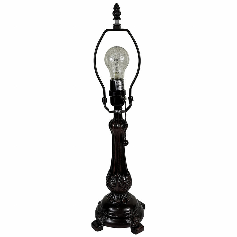 Metal Candlestick Table Lamp With Orange Dome Shade - Dark Brown