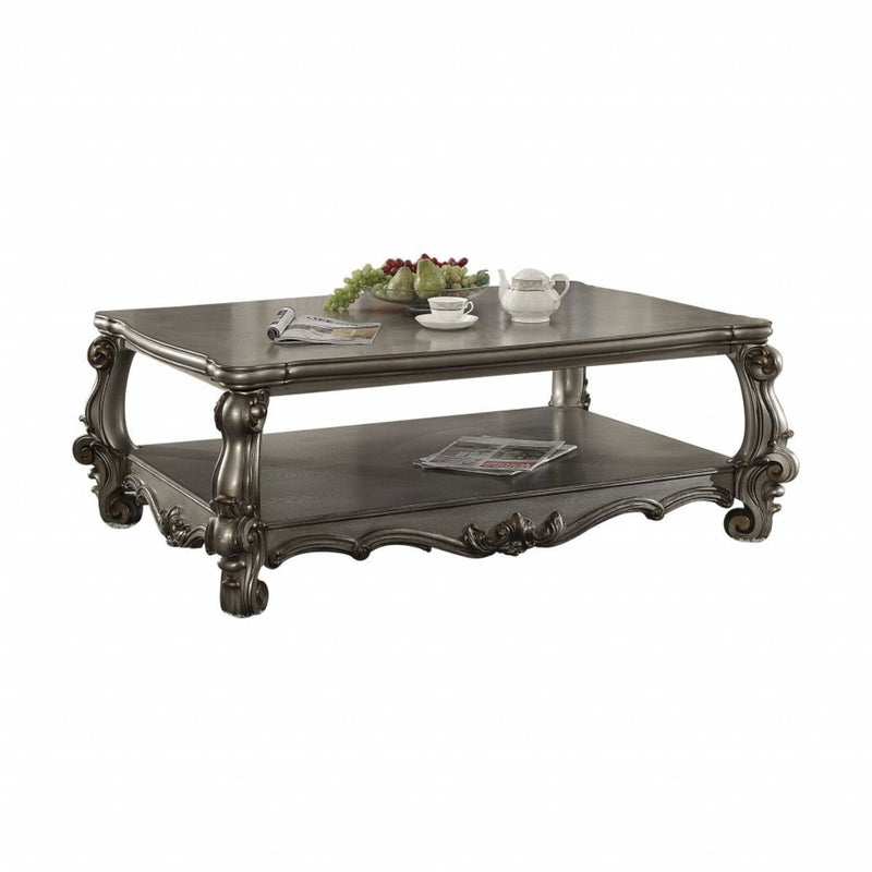 Polyresin Coffee Table With Shelf - Gray
