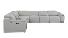 Load image into Gallery viewer, Italian Leather Power Reclining U Shaped Seven Piece Corner Sectional With Console - Light Gray
