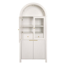 Load image into Gallery viewer, Fluted Tall Arched Pantry Cabinet With Adjustable Shelves, Glass Door &amp; Hidden Drawer For Kitchen
