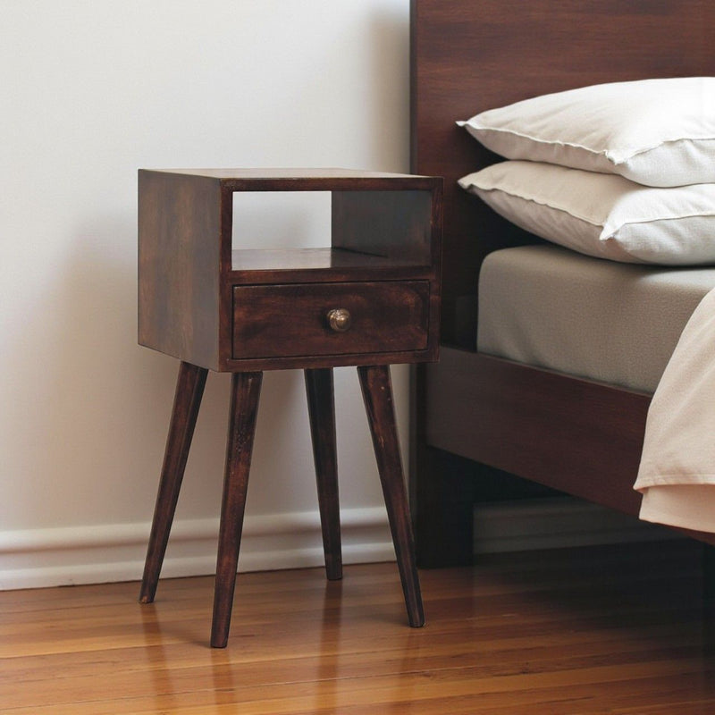 22" Modern Solid Wood Square One Drawer Nightstand - Walnut
