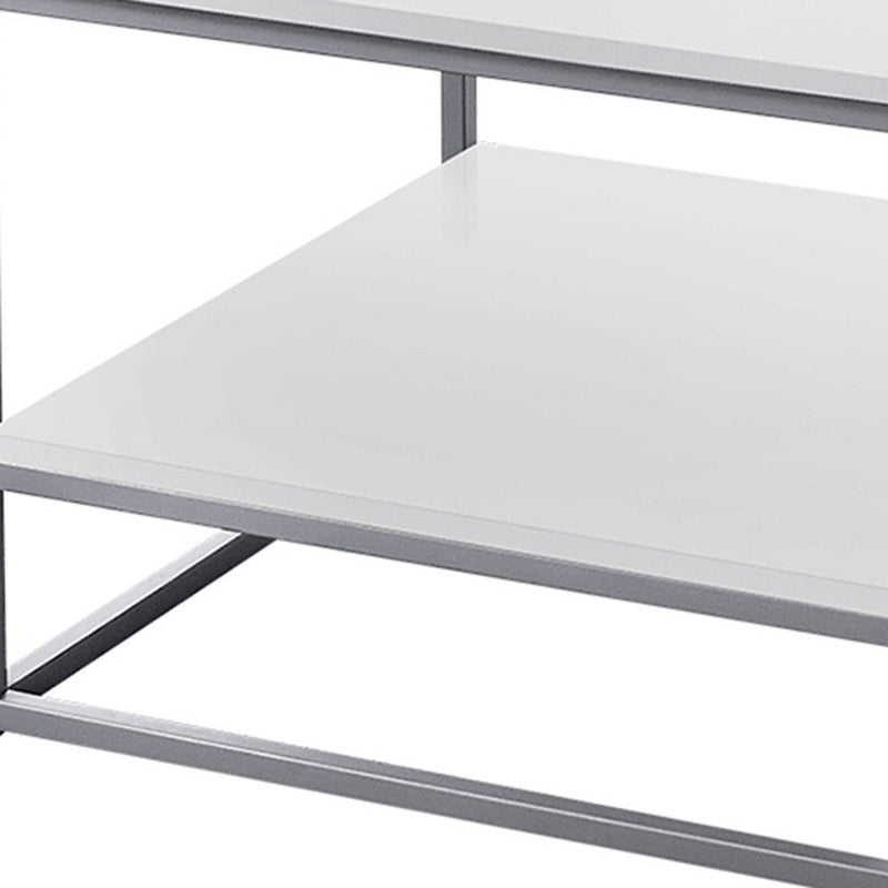 Metal Coffee Table With Shelf (Set of 3) - White And Silver