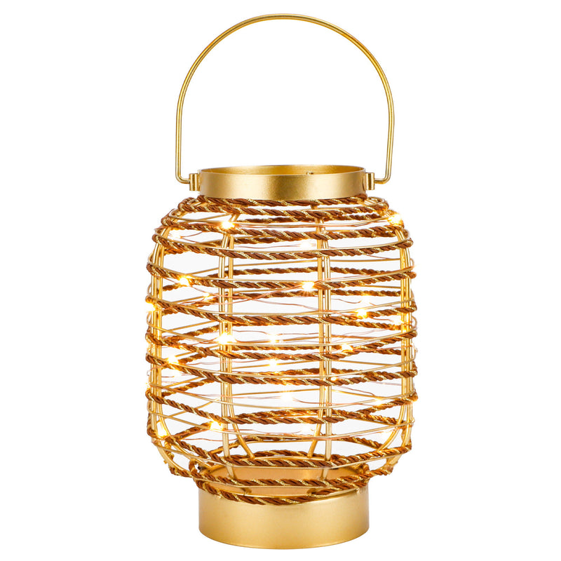 Distressed Geometric Lantern Desk Lamp With Novelty Shade - Gold