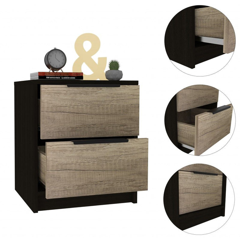Open Compartment Two Drawer Nightstand - Black
