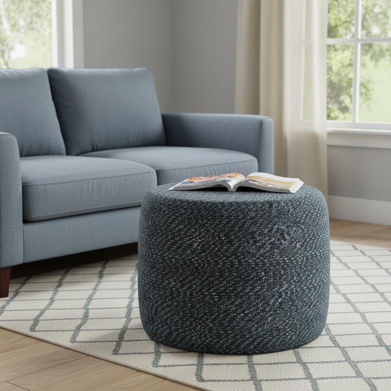 Round Cotton Pouf Ottoman - Blue
