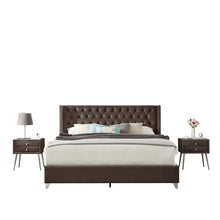 Load image into Gallery viewer, B100S King bed with two nightstands, Button designed Headboard,strong wooden slats + metal legs with Electroplate
