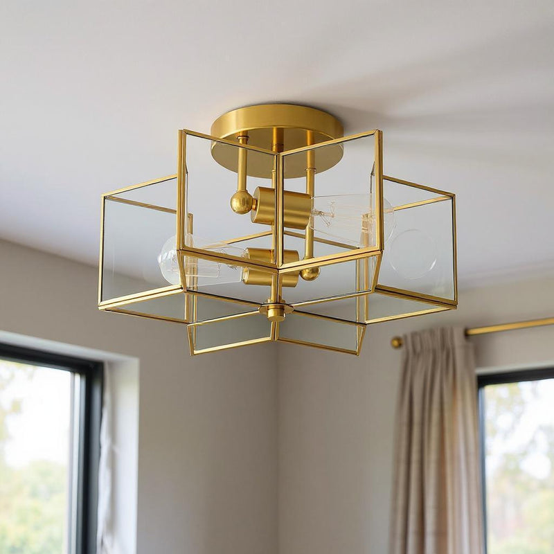 Unique Statement Two Light Metal Dimmable Flush Chandelier - Brass