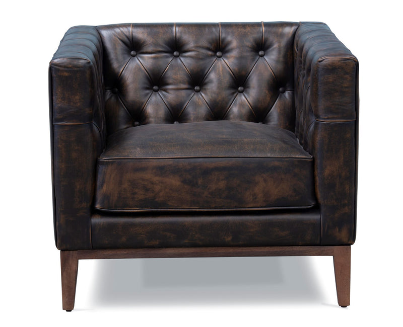 Antiqued Top Grain Leather Tufted Club Chair - Brown And Black