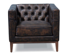 Load image into Gallery viewer, Antiqued Top Grain Leather Tufted Club Chair - Brown And Black

