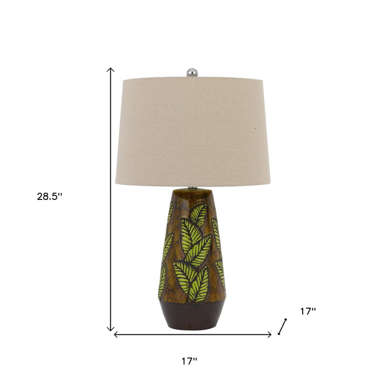 Ceramic Cylinder Table Lamp With Tan Empire Shade - Brown