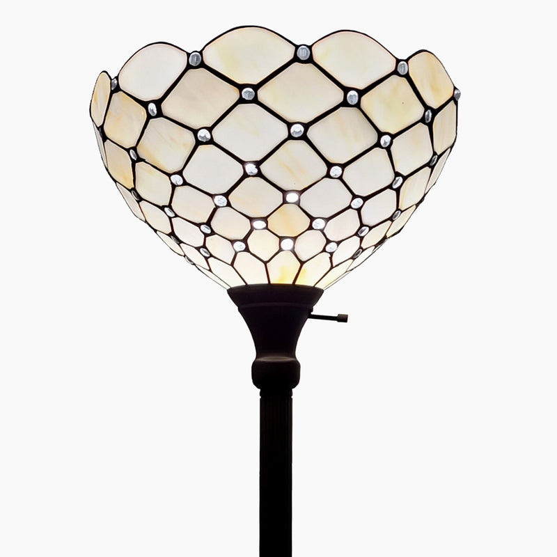 62" Traditional Shaped Floor Lamp With Stained Glass Bowl Shade - Brown / White