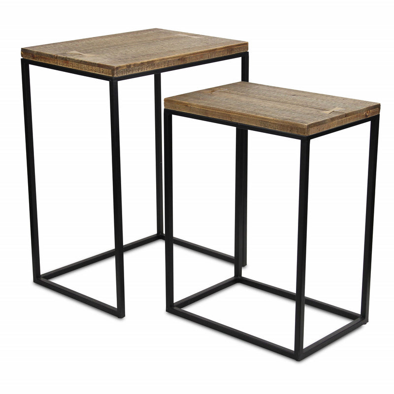 24" Solid Wood Nested Tables (Set of 2) - Black And Brown