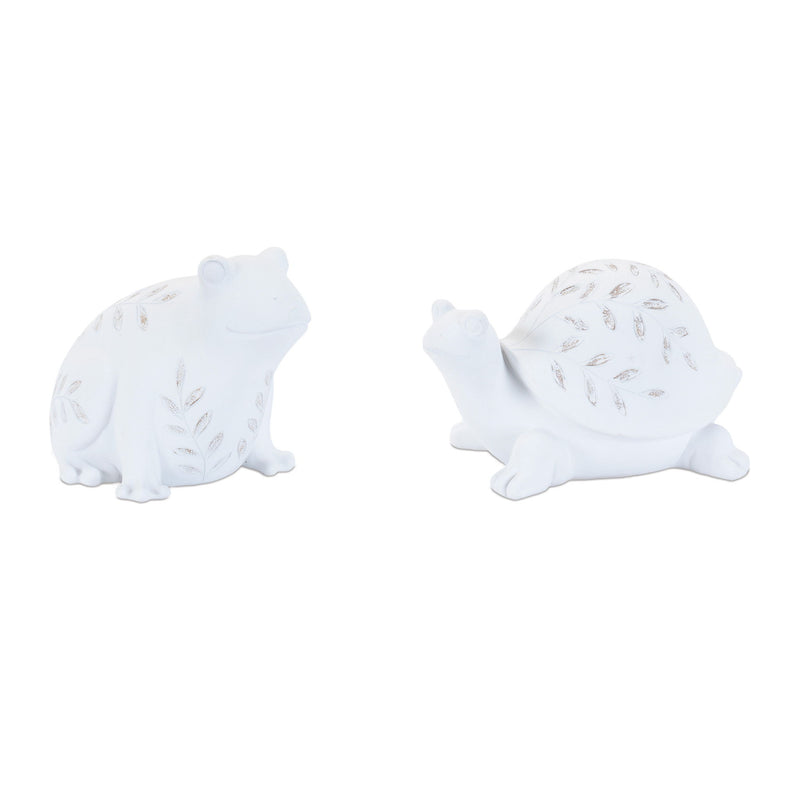 Poly Frog Turtle Figurines (Set of 2) - White
