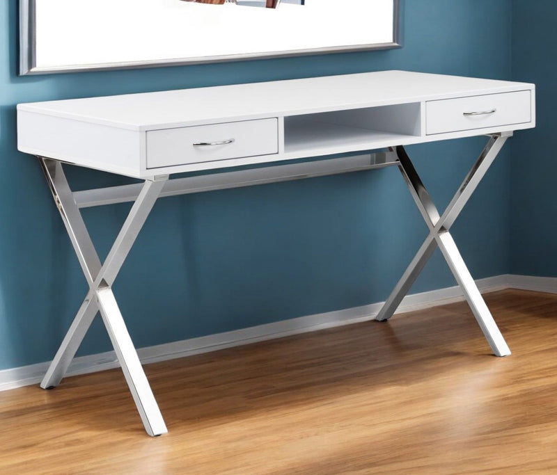47" Wood And Metal Computer Desk With Two Drawers - Silver
