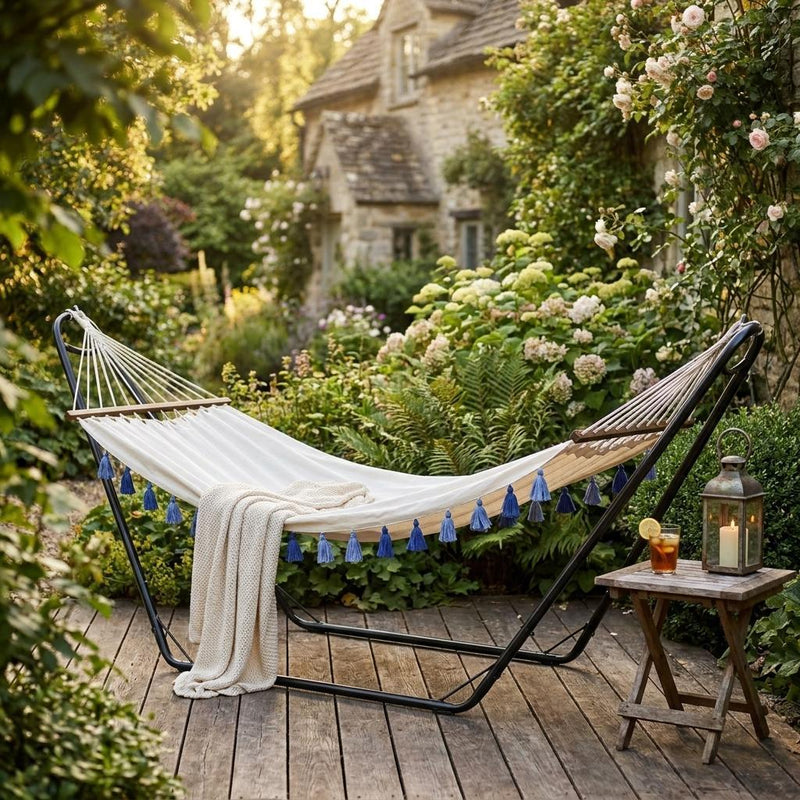 Single Spreader Bar Hammock With Tassels - Ivory