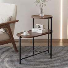 Load image into Gallery viewer, Round Coffee Table With Storage Tray 2 Tier Oval End Tables Wooden Small Side Table For Living Room
