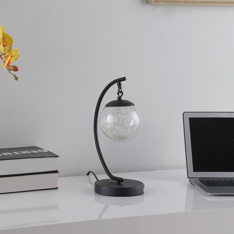 Matte Metal Arched Hanging Orb USB Table Lamp - Black