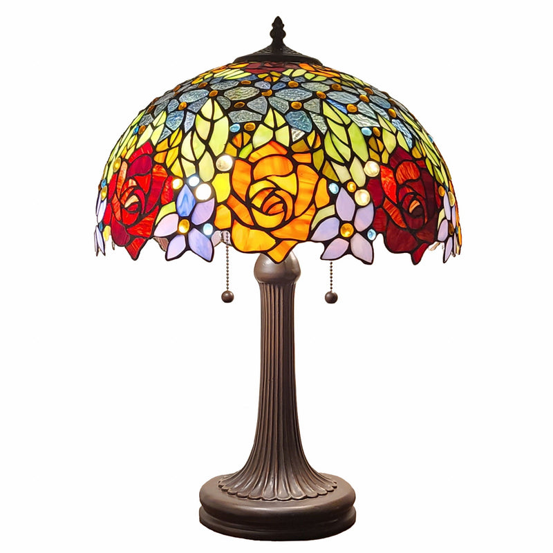 Metal Two Light Candlestick Table Lamp With Orange Shade - Dark Brown