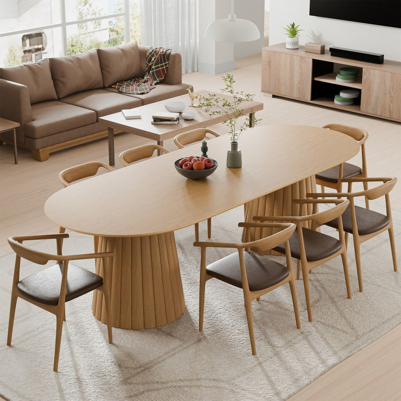 Wood Double Pedestal Base Oval Dining Table - Light Brown / Natural
