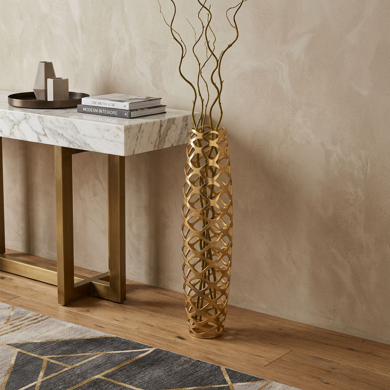Pierced Geometric Cylinder Floor Vase (722474) - Gold