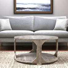 Load image into Gallery viewer, 34" Solid Wood Round Distressed Floor Shelf Coffee Table With Shelf - Natural
