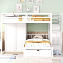 Load image into Gallery viewer, Full Over Twin Bunk Bed with Wardrobe, Drawers, White
