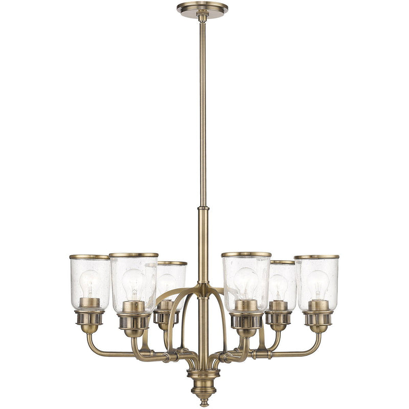 Six Light Metal Dimmable Chandelier With Shades - Antiqued Brass / Clear