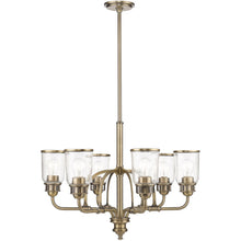 Load image into Gallery viewer, Six Light Metal Dimmable Chandelier With Shades - Antiqued Brass / Clear
