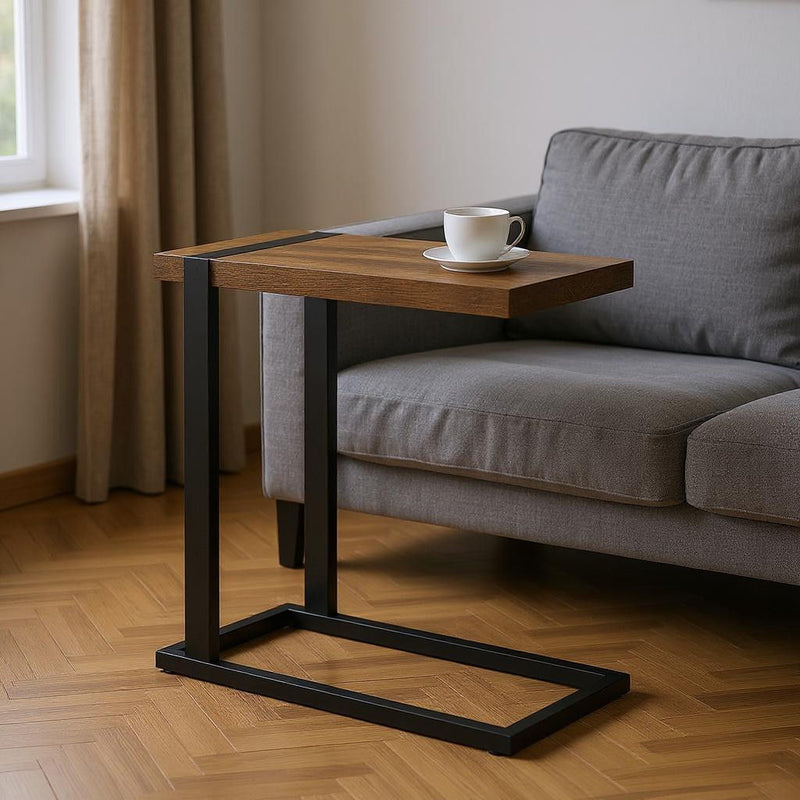 Distressed Wood And Metal End Table - Brown / Black