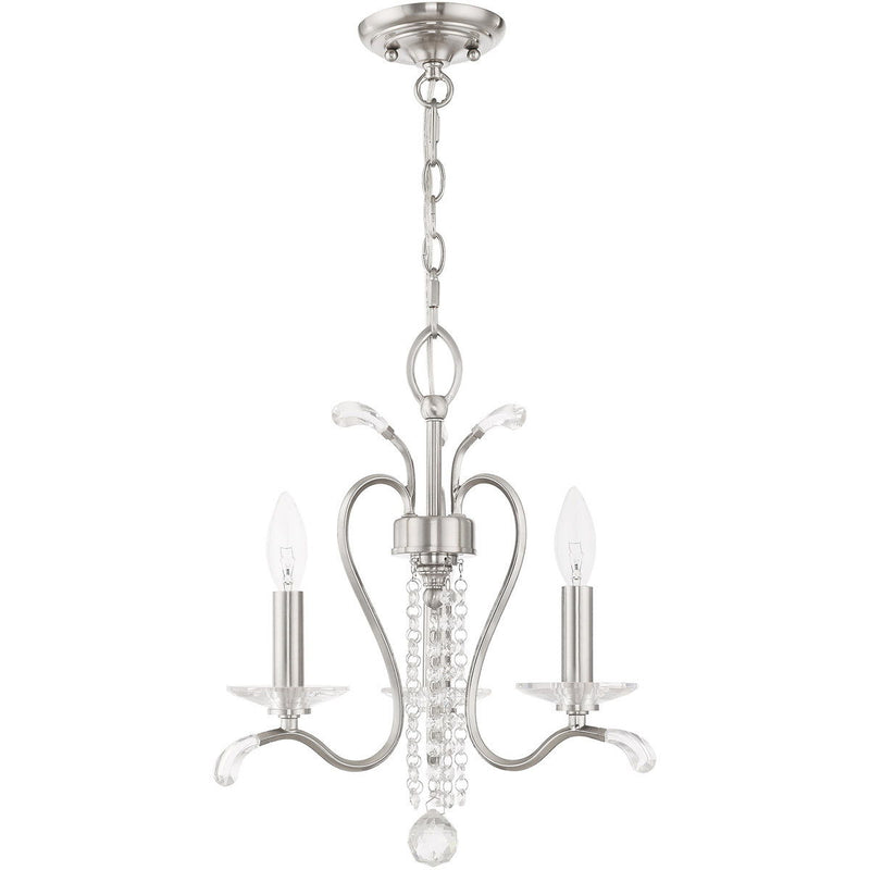 18" Three Light Metal Dimmable Chandelier With Shades - Nickel / Clear
