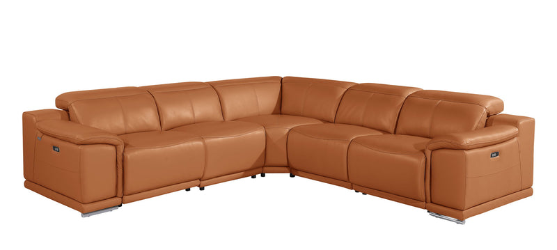 Italian Leather Modular L-Shaped Five Piece Corner Sectional - Camel
